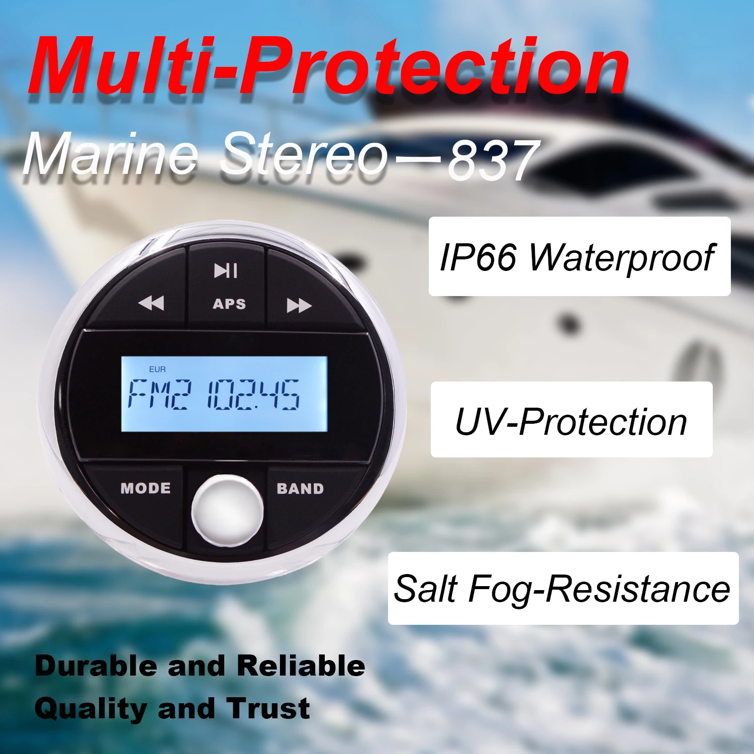 GUZARE Boat Radio Marine Stereo(With/ Free Gifts Option Available)/ Waterproof Speakers / FM Antenna / USB AUX Cable / 5 Options