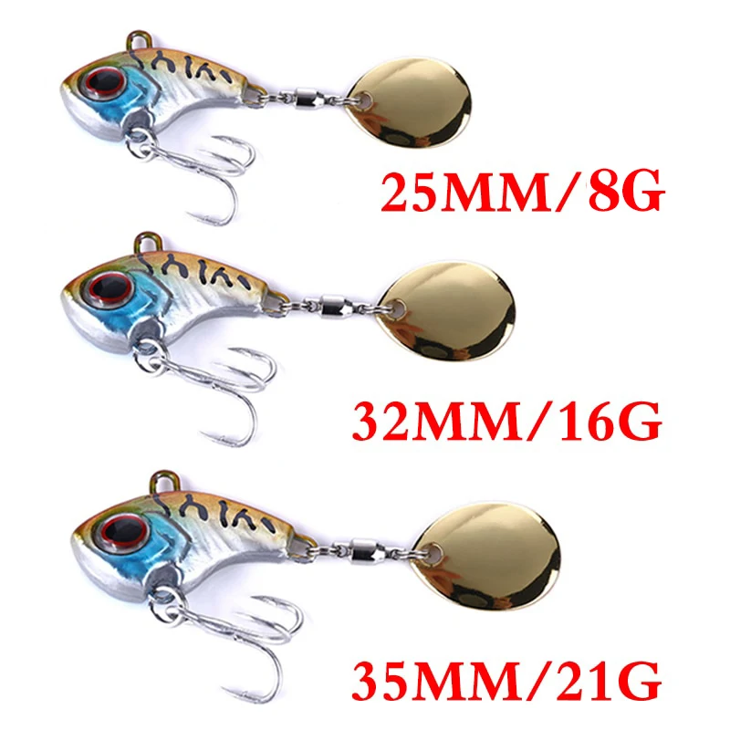 1PCS Rotating Metal VIB 9g/13g/16g/22g Wobbler Fishing Lure Sequins Tail Spinner Sinking Baits Spoon Crankbait Fishing Tackle