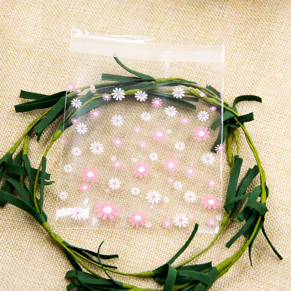 2Size 100PCS Heart/Flower Candy &Cookie Plastic Bags Self-Adhesive DIY Biscuits Snack Package Birthday Decor Baking Supplies