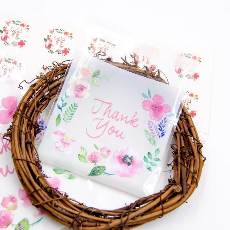 2Size 100PCS Heart/Flower Candy &Cookie Plastic Bags Self-Adhesive DIY Biscuits Snack Package Birthday Decor Baking Supplies