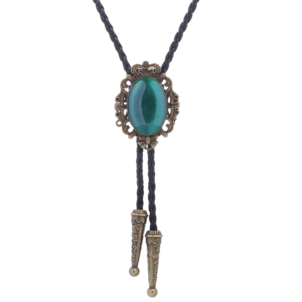 BRONZE GEM Bolo Tie Western Cowboy Opal Rodeo Leather Necktie