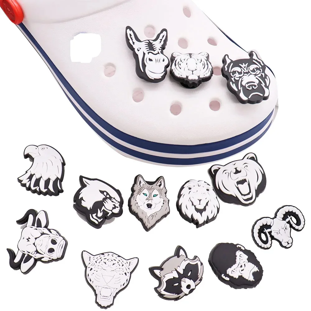 1PCS PVC Animal Shoe Charms Black White Monkey Wolf Cow Bear Fox Garden Shoes Button Decorations Accessories For Clogs Pins