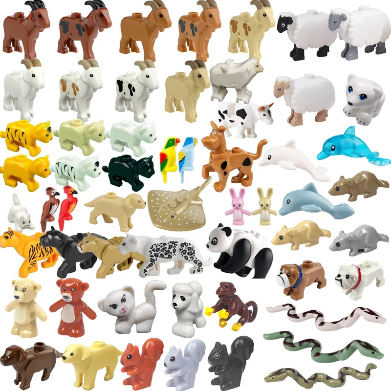 MOC City Animal Building Block Figures Goat Sheep Dog Lion Panda Cheetah Parrot DIY Farm Street View Accessories Bricks Toy Gift