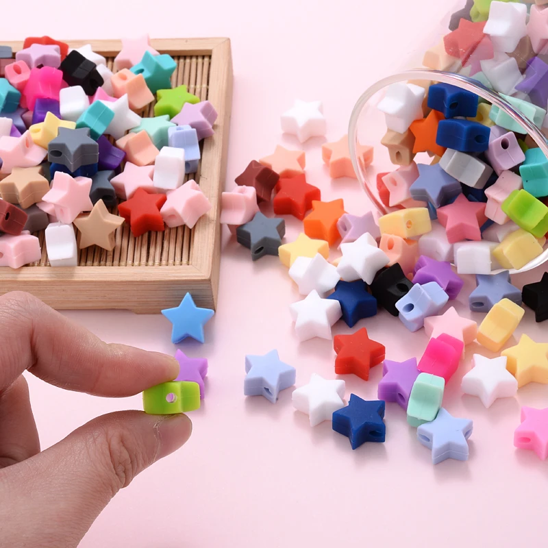 14mm 50Pcs/Lot Silicone Beads Five-pointed Star Shape Baby Teether Chew Pacifier Clip Chain Accessoies Silico Beads BPA Free
