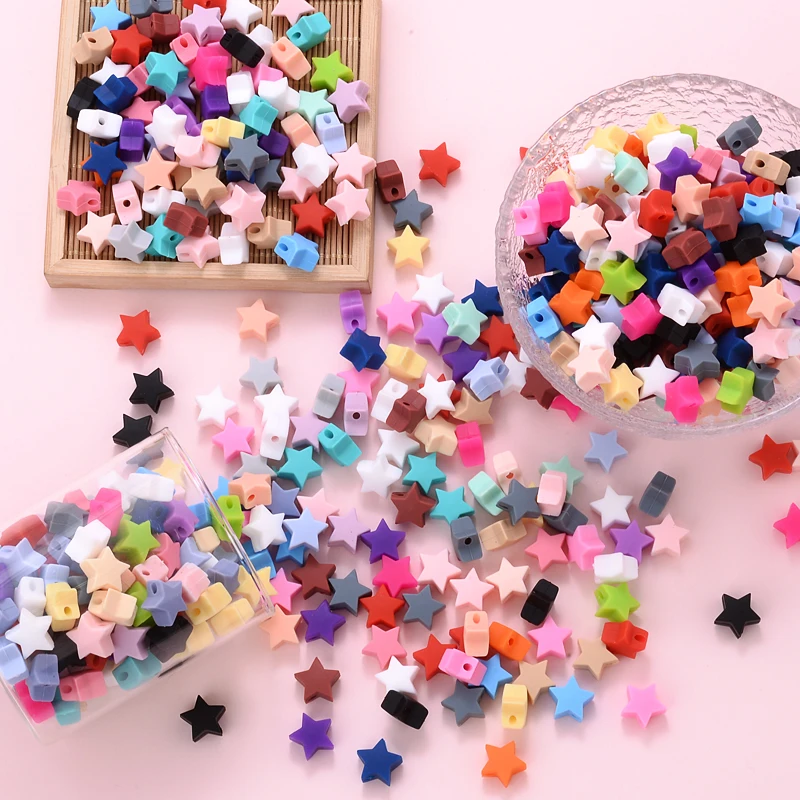 14mm 50Pcs/Lot Silicone Beads Five-pointed Star Shape Baby Teether Chew Pacifier Clip Chain Accessoies Silico Beads BPA Free