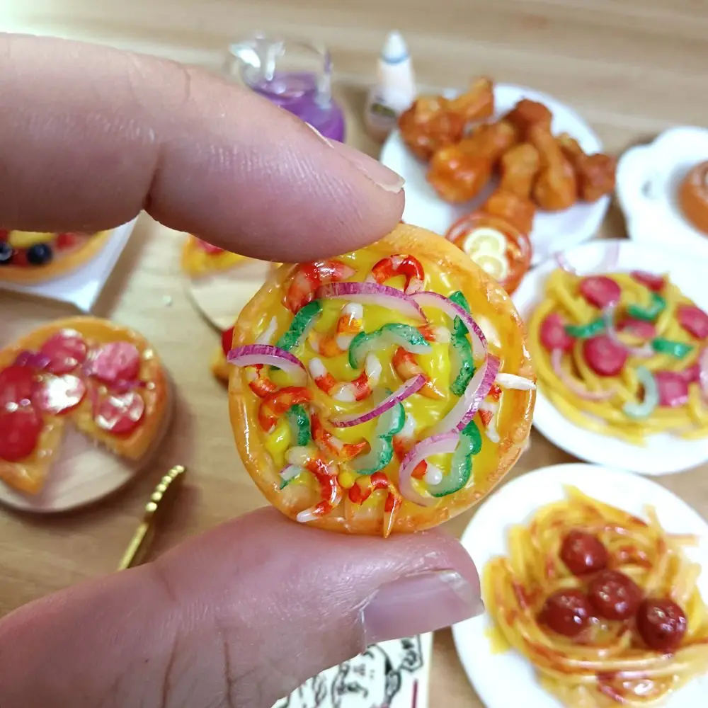 1/6 Scale Dollhouse Miniature Pizza Chicken Fried Chips Juice Mini Fast Food for Blyth BJD Doll House Kitchen Play Accessories