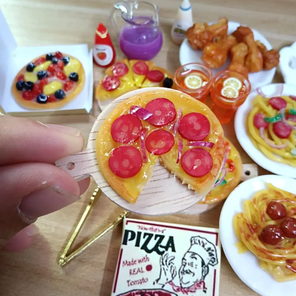 1/6 Scale Dollhouse Miniature Pizza Chicken Fried Chips Juice Mini Fast Food for Blyth BJD Doll House Kitchen Play Accessories