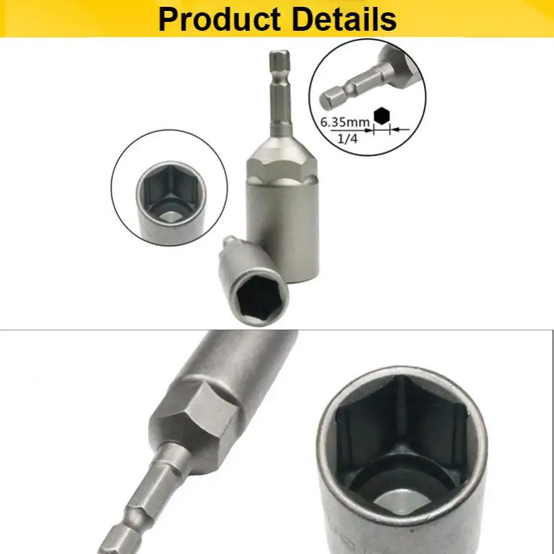 1 Piece 6mm-19mm 1/4'' Pneumatic Socket Set Deep Hexagon Electric Drill Sleeve Socket Head for Electric Screwdriver Wrench