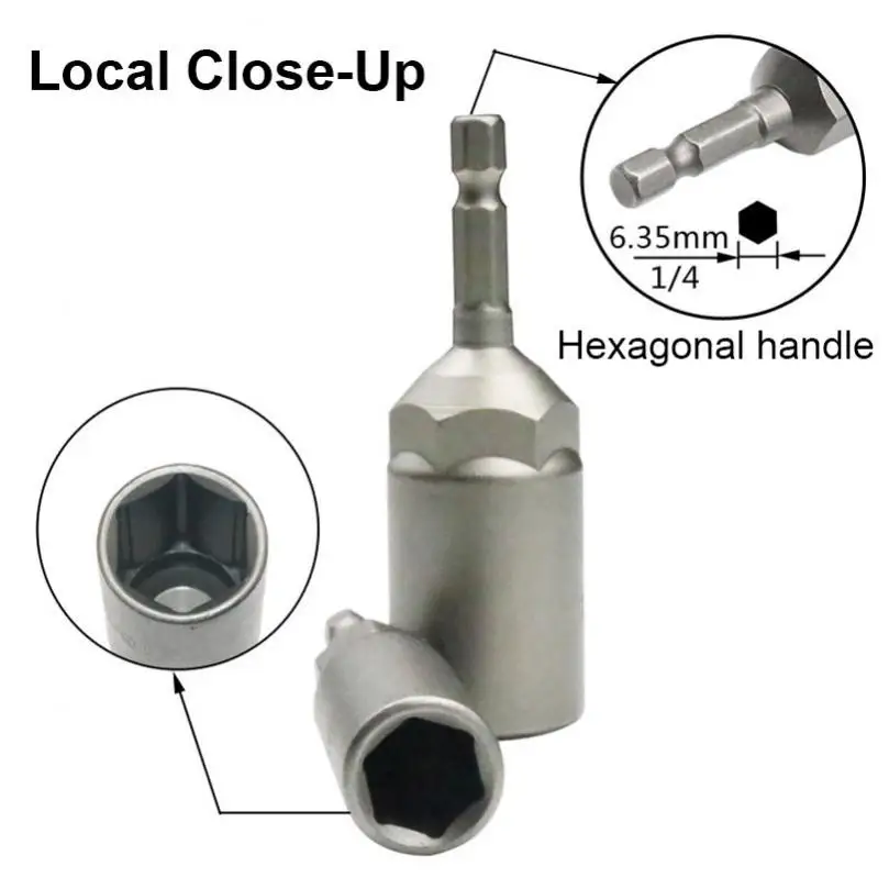 1 Piece 6mm-19mm 1/4'' Pneumatic Socket Set Deep Hexagon Electric Drill Sleeve Socket Head for Electric Screwdriver Wrench