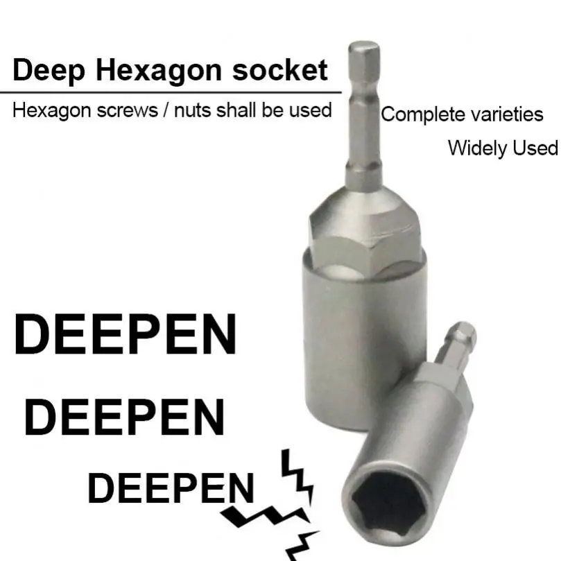 1 Piece 6mm-19mm 1/4'' Pneumatic Socket Set Deep Hexagon Electric Drill Sleeve Socket Head for Electric Screwdriver Wrench