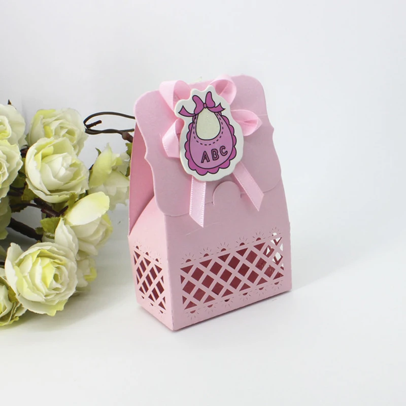 12pcs Baby Bottle Candy Box Kids Birthday Favor Gift Box Baby Shower Bag With Bow Stickers Gender Reveal Birthday Party Supplies