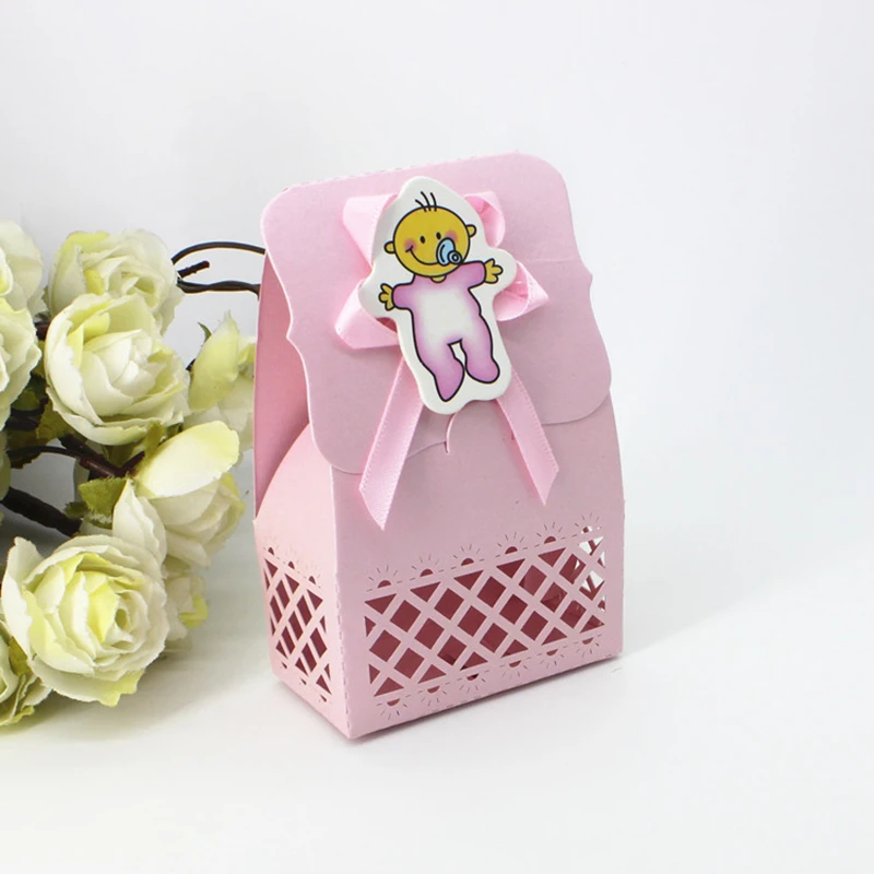 12pcs Baby Bottle Candy Box Kids Birthday Favor Gift Box Baby Shower Bag With Bow Stickers Gender Reveal Birthday Party Supplies
