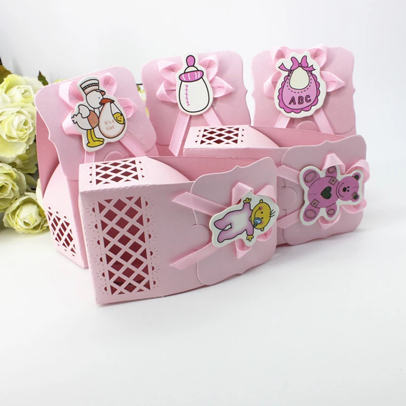 12pcs Baby Bottle Candy Box Kids Birthday Favor Gift Box Baby Shower Bag With Bow Stickers Gender Reveal Birthday Party Supplies