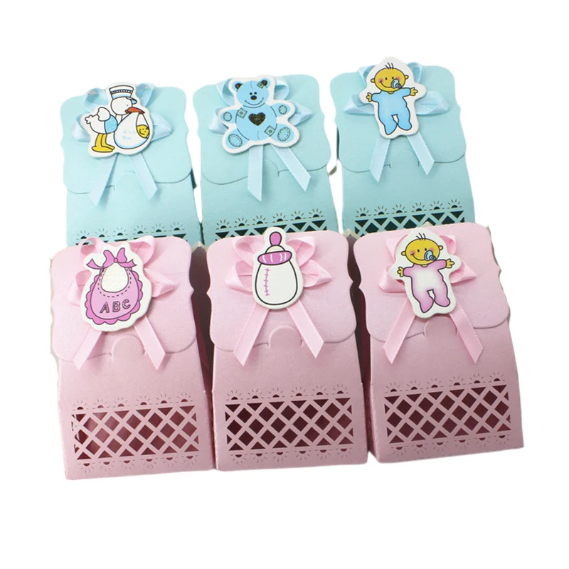 12pcs Baby Bottle Candy Box Kids Birthday Favor Gift Box Baby Shower Bag With Bow Stickers Gender Reveal Birthday Party Supplies