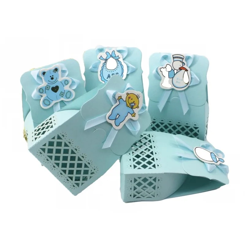 12pcs Baby Bottle Candy Box Kids Birthday Favor Gift Box Baby Shower Bag With Bow Stickers Gender Reveal Birthday Party Supplies