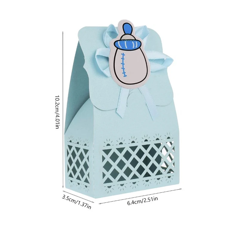 12pcs Baby Bottle Candy Box Kids Birthday Favor Gift Box Baby Shower Bag With Bow Stickers Gender Reveal Birthday Party Supplies