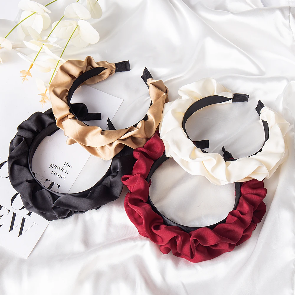 Fashion Hair Hoop Hair Bands for Women Girls Flower Solid Color Slik Headbands Pleated Wide Hairband Hair Accessories Headwear