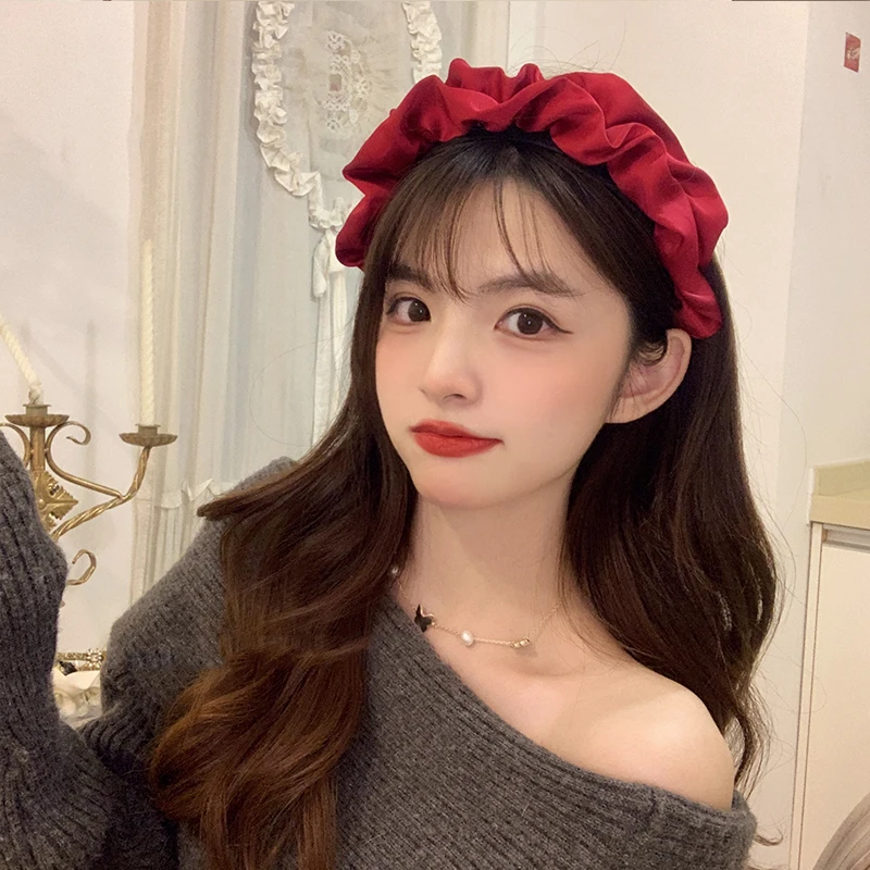 Fashion Hair Hoop Hair Bands for Women Girls Flower Solid Color Slik Headbands Pleated Wide Hairband Hair Accessories Headwear