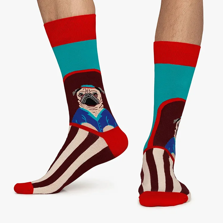 New Creative Cartoon Dog Ins Animal Trendy Socks Jacquard Cotton Socks Couple Mid length Fashion Skateboarding Socks