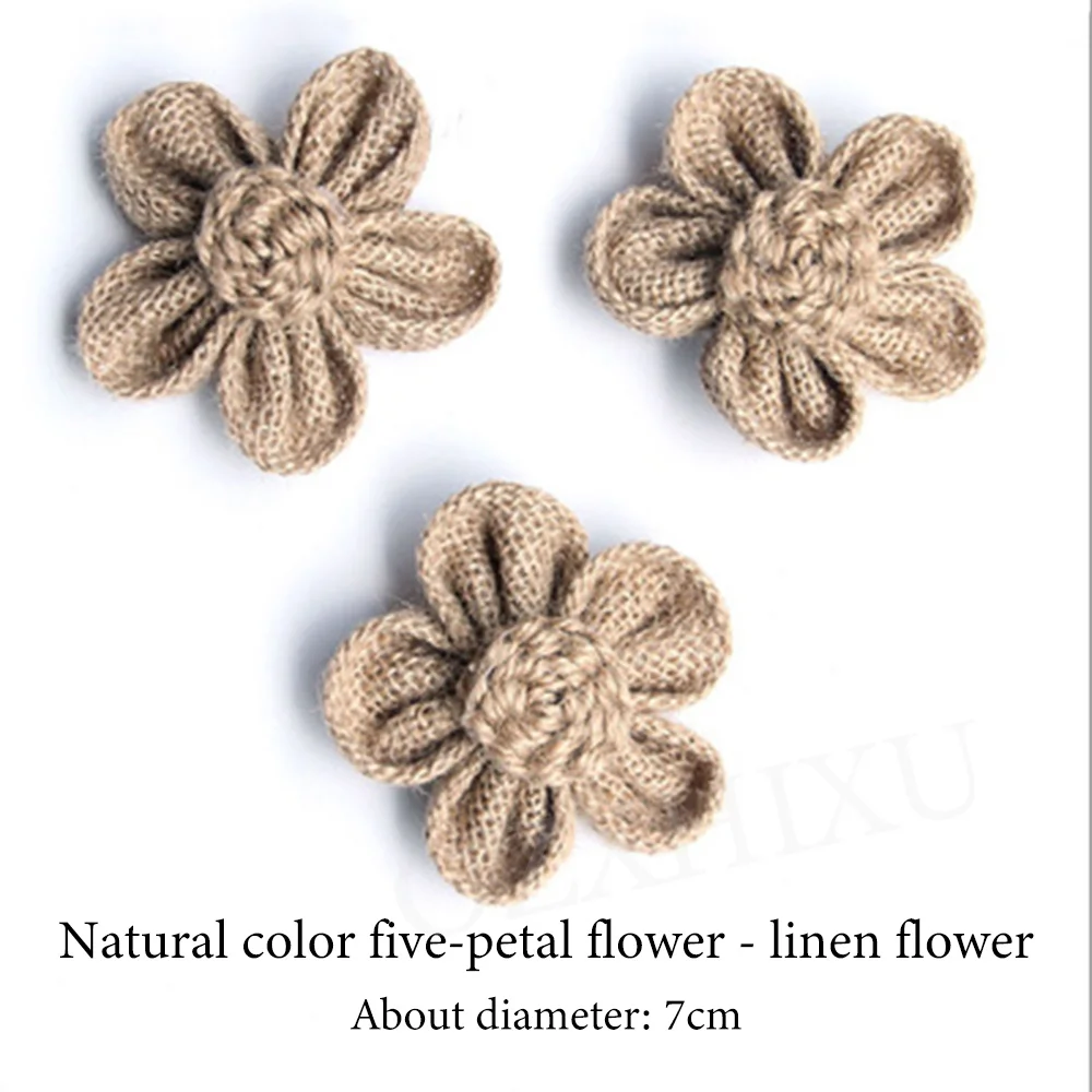 5pcs Handmade Jute Burlap Flowers Rose Hessian Ribbon Bow Vintage Rustic Wedding Decoration Table Christmas Party DIY Supplies