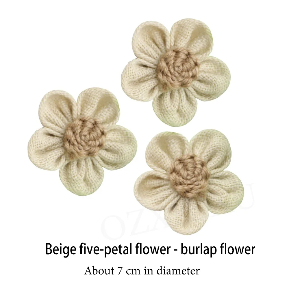 5pcs Handmade Jute Burlap Flowers Rose Hessian Ribbon Bow Vintage Rustic Wedding Decoration Table Christmas Party DIY Supplies