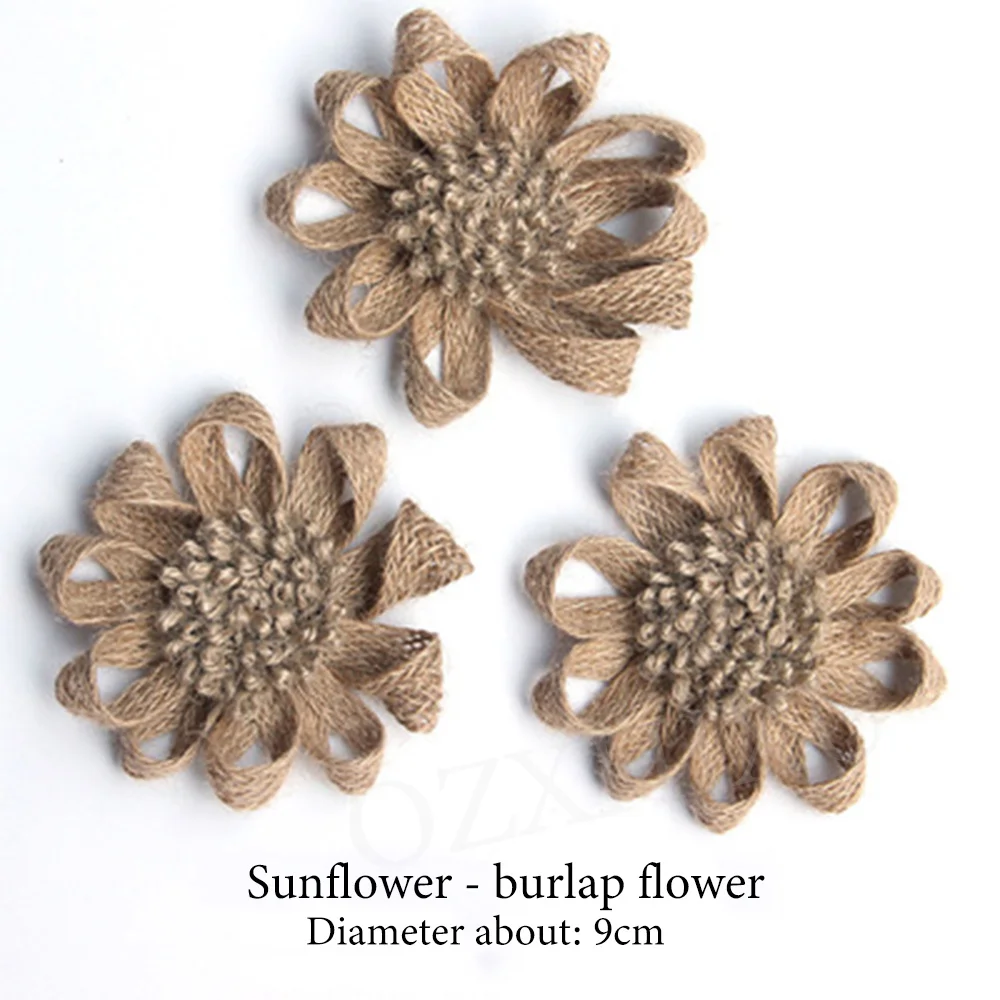 5pcs Handmade Jute Burlap Flowers Rose Hessian Ribbon Bow Vintage Rustic Wedding Decoration Table Christmas Party DIY Supplies