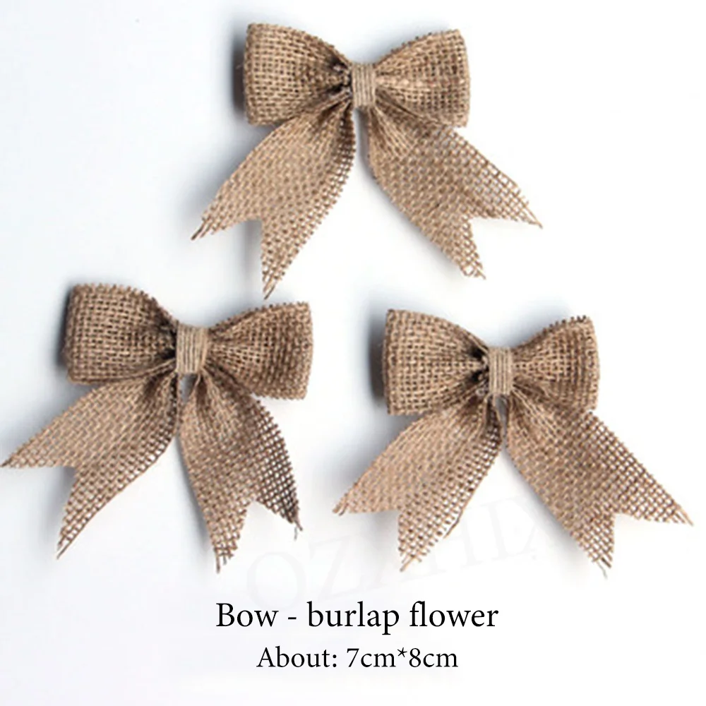 5pcs Handmade Jute Burlap Flowers Rose Hessian Ribbon Bow Vintage Rustic Wedding Decoration Table Christmas Party DIY Supplies