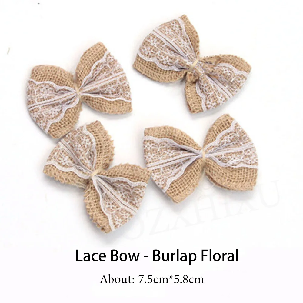 5pcs Handmade Jute Burlap Flowers Rose Hessian Ribbon Bow Vintage Rustic Wedding Decoration Table Christmas Party DIY Supplies