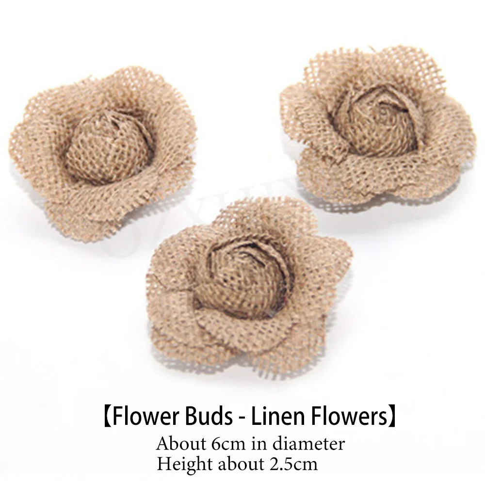 5pcs Handmade Jute Burlap Flowers Rose Hessian Ribbon Bow Vintage Rustic Wedding Decoration Table Christmas Party DIY Supplies