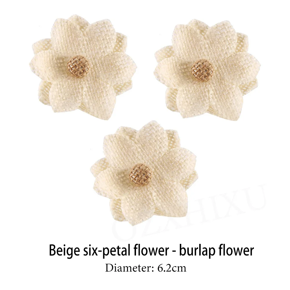 5pcs Handmade Jute Burlap Flowers Rose Hessian Ribbon Bow Vintage Rustic Wedding Decoration Table Christmas Party DIY Supplies
