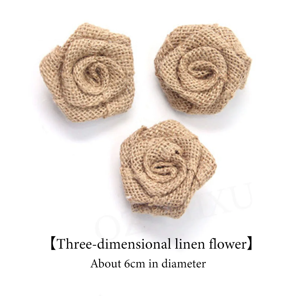 5pcs Handmade Jute Burlap Flowers Rose Hessian Ribbon Bow Vintage Rustic Wedding Decoration Table Christmas Party DIY Supplies