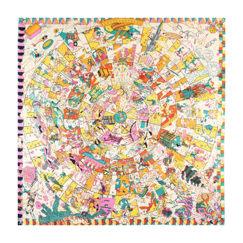 Manual Hand Rolled Twill Silk Scarf Women Hopi Print Square Scarves Wraps Echarpes Curled Foulard Femme Bandana Hijabs 90CM