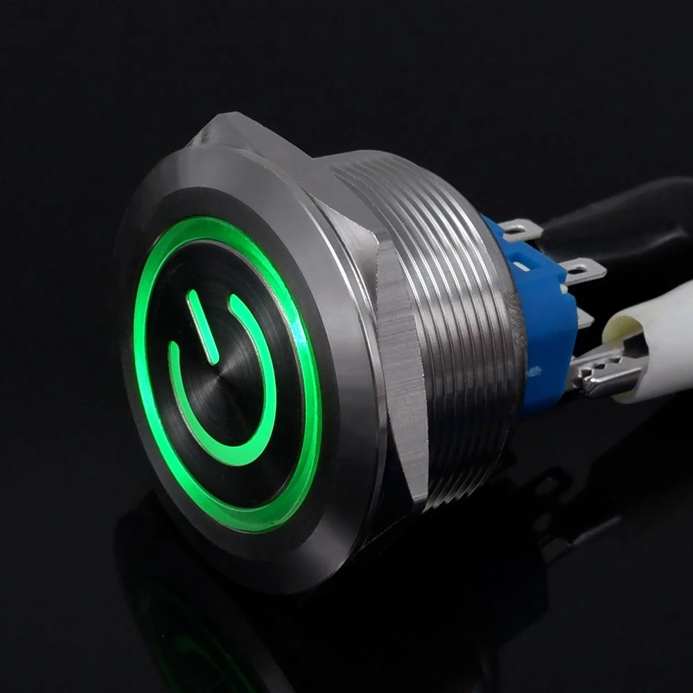 30mm Metal Push Button Two Way Switch LED 12V 5V Big Reset Self Locking Ring Power Supply Car Auto Engine Start Waterproof Blue
