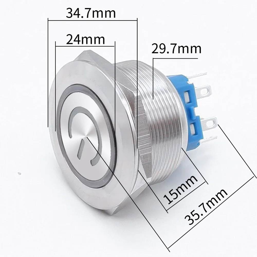 30mm Metal Push Button Two Way Switch LED 12V 5V Big Reset Self Locking Ring Power Supply Car Auto Engine Start Waterproof Blue