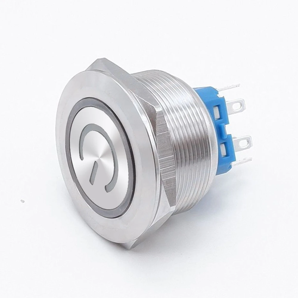 30mm Metal Push Button Two Way Switch LED 12V 5V Big Reset Self Locking Ring Power Supply Car Auto Engine Start Waterproof Blue