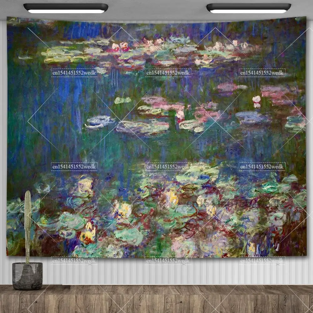 Claude Monet Water Lily Oil Painting Tapestry Wall Hanging Aesthetic Room Decor Artwork Landscape Tapestry Bedroom Decoration