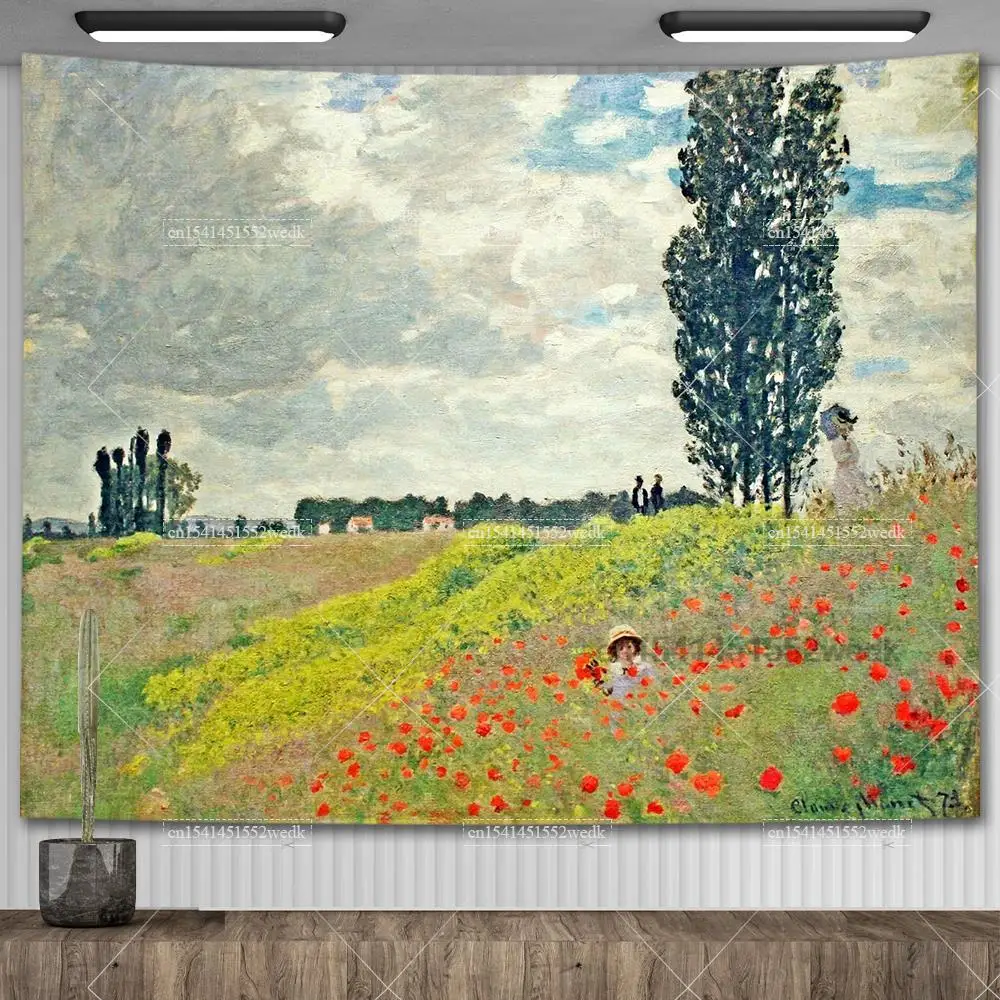 Claude Monet Water Lily Oil Painting Tapestry Wall Hanging Aesthetic Room Decor Artwork Landscape Tapestry Bedroom Decoration