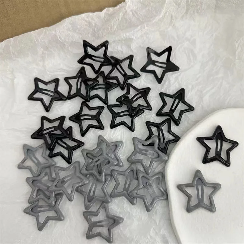 10 Pcs/Lot New Red Star Snap Clip For Girl Waterdrop Barrettes Black Hairpin Women Silver Hair Clip Accessories