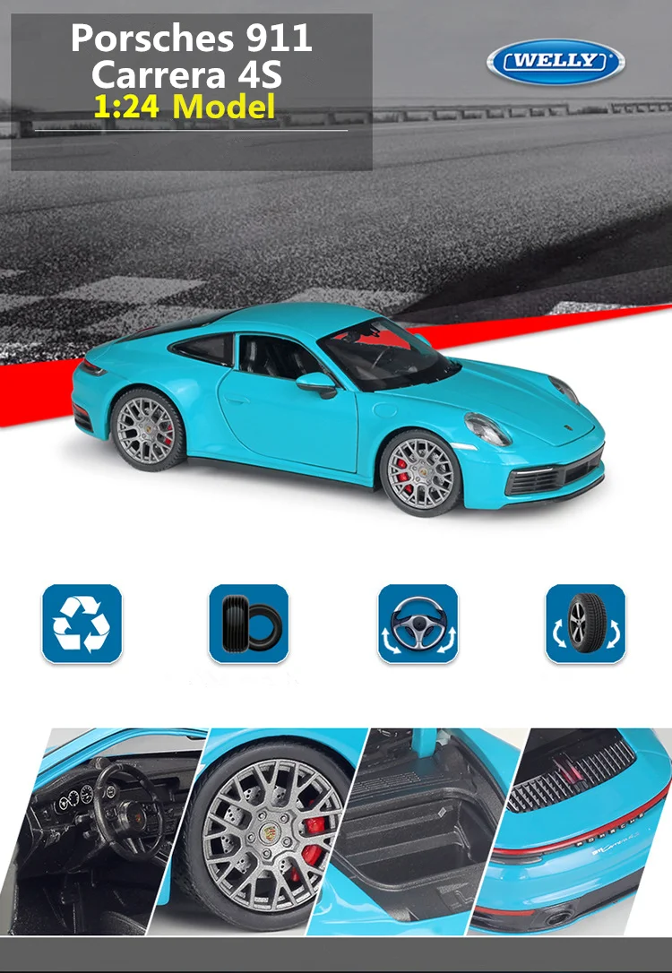 Welly 1:24 Porsche 911 Carrera 4S Coupe Alloy Sports Car Model Diecasts Metal Toy Vehicles Car Model Simulation Childrens Gifts