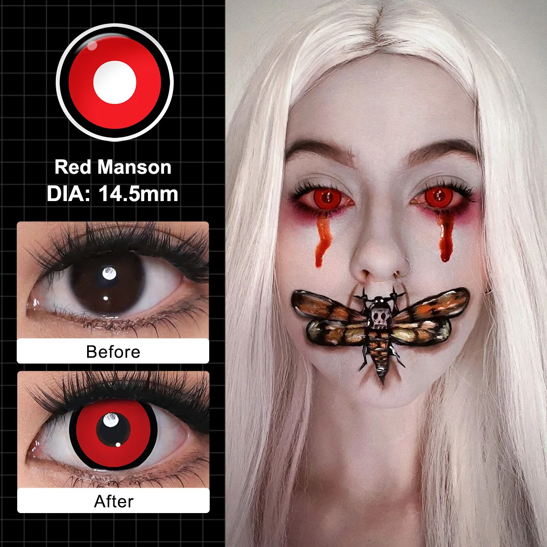MAGISTER Yearly Use 14.5mm Halleoween Contact Lenses Cosplay Colored Contact Lenses For Eyes MakeUp White Manson Black/Red Out