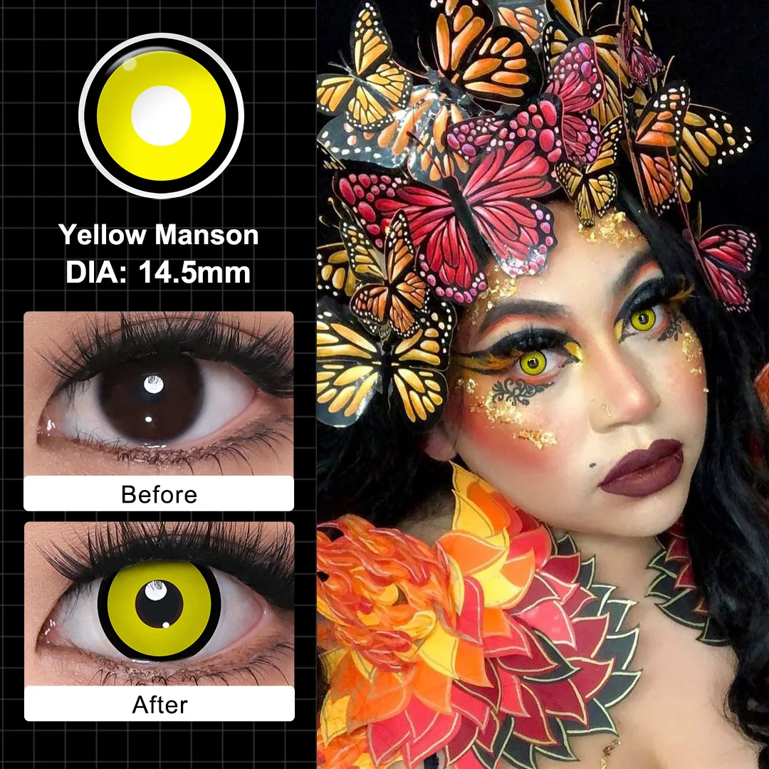 MAGISTER Yearly Use 14.5mm Halleoween Contact Lenses Cosplay Colored Contact Lenses For Eyes MakeUp White Manson Black/Red Out