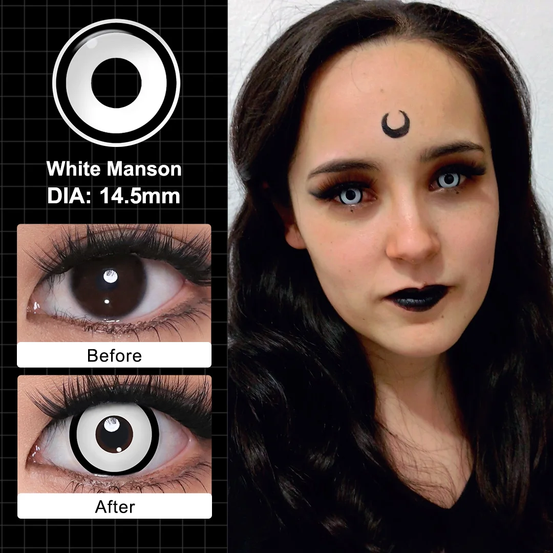 MAGISTER Yearly Use 14.5mm Halleoween Contact Lenses Cosplay Colored Contact Lenses For Eyes MakeUp White Manson Black/Red Out