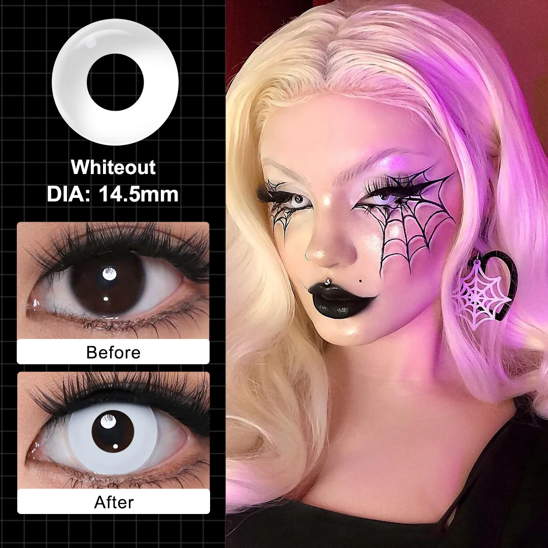MAGISTER Yearly Use 14.5mm Halleoween Contact Lenses Cosplay Colored Contact Lenses For Eyes MakeUp White Manson Black/Red Out
