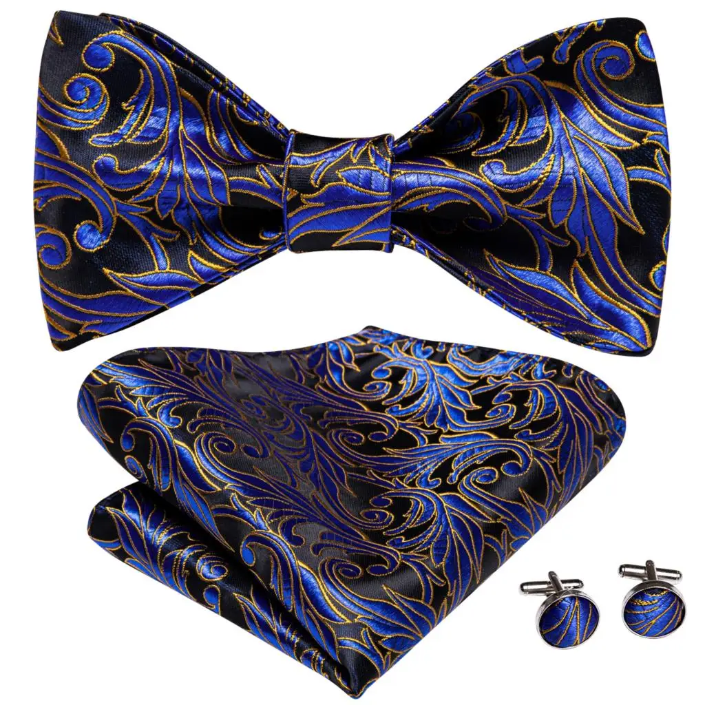 Jacquard Paisley Floral Dots Striped Silk Mens Bowtie Adjustable Self Bow Tie Hankerchief Cufflinks Set for Men Wedding Business