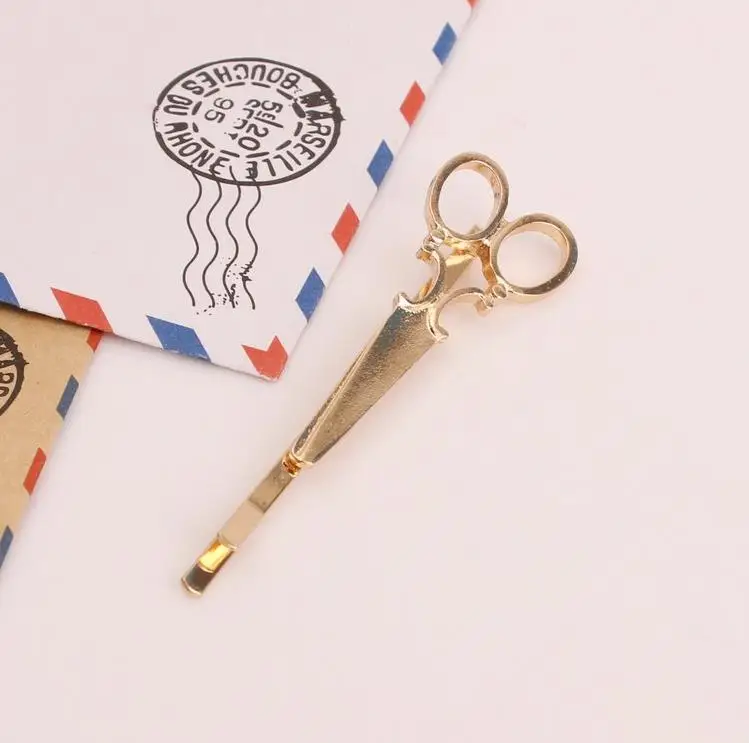 Gold Silver Creative Scissors Shape HairPin Women Girls Hair Clip Delicate Metal Hair Barrette Fashion Hair Accessories