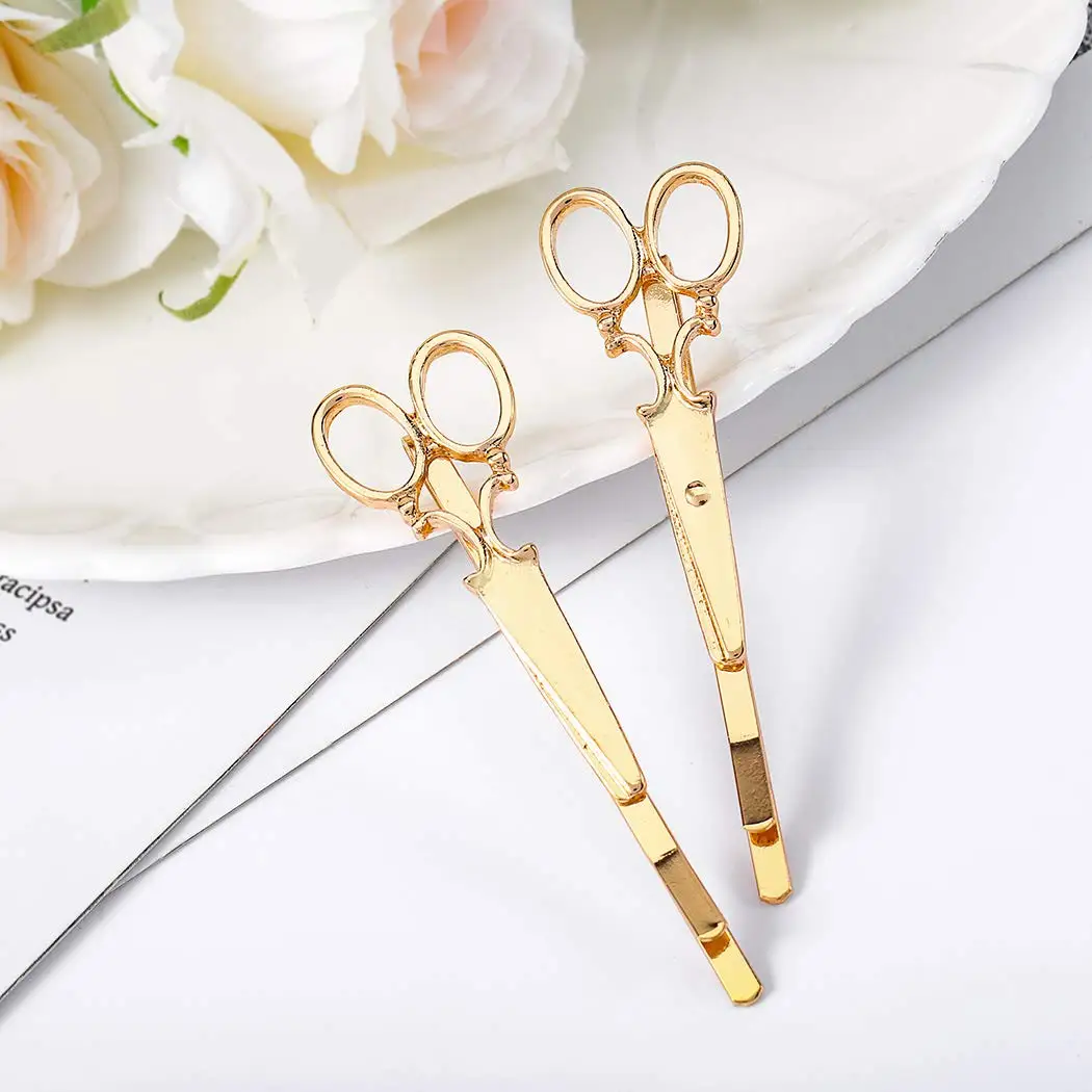 Gold Silver Creative Scissors Shape HairPin Women Girls Hair Clip Delicate Metal Hair Barrette Fashion Hair Accessories