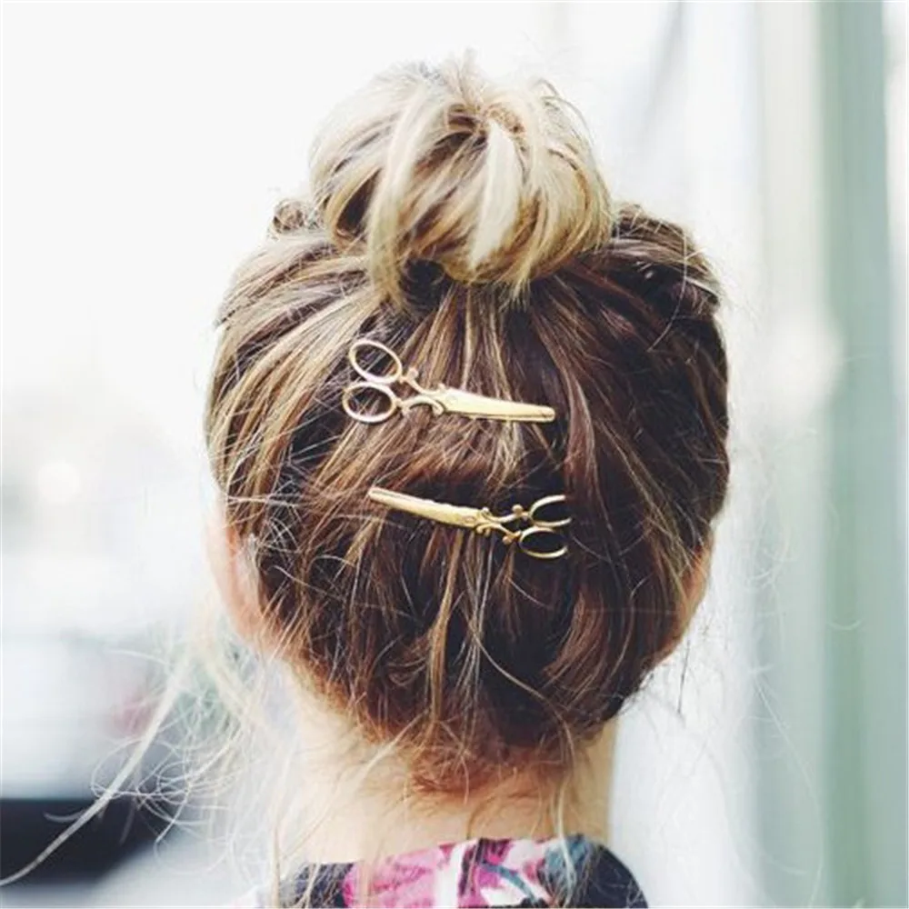 Gold Silver Creative Scissors Shape HairPin Women Girls Hair Clip Delicate Metal Hair Barrette Fashion Hair Accessories