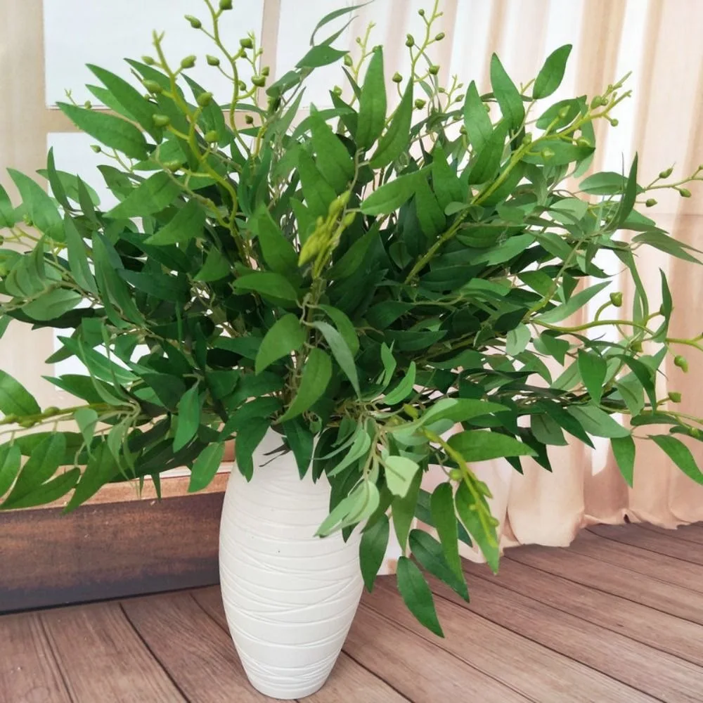 55cm Artificial White Flower Plant Wedding Bouquet Decoration Silk Flower Home Vase Decor Willow Leaf Green Grass Fake Flowers