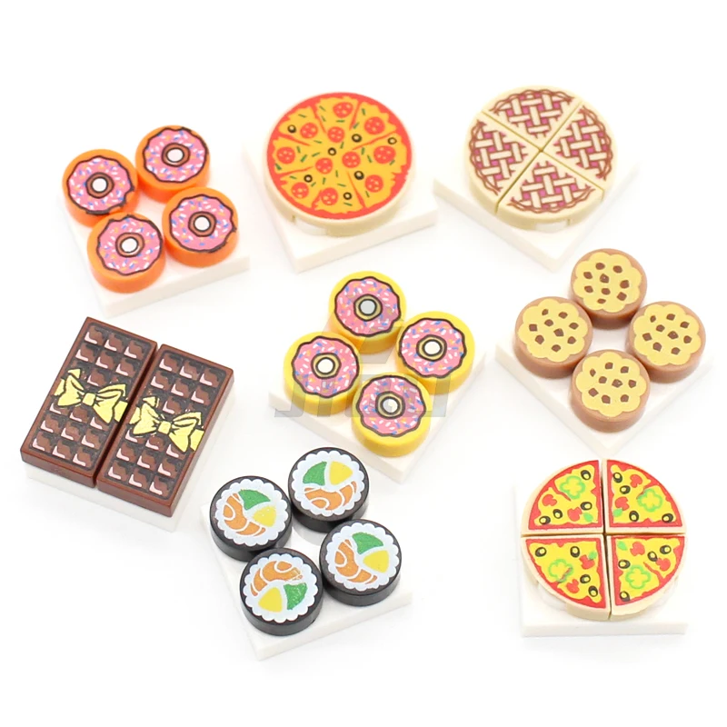 Mini Food Kitchen Accessories Toys Building Blocks Parts Hamburger Pizza Fries Cake Dessert Chocolate Cookies MOC Assemble Brick
