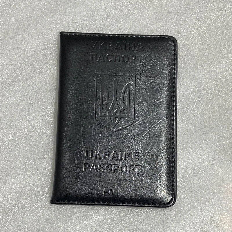 Ukraine Passport Holder Men Black Pu Leather Cover on Passports Travel Wallet Case Passaporte Viagem